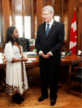 Hannah Godefa meets Canadian Prime Minister Stephen Harper