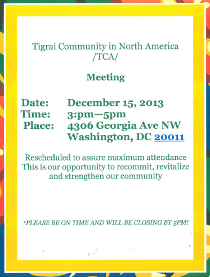 Tigrai Community in North America - TCA meeting in Washington, DC
