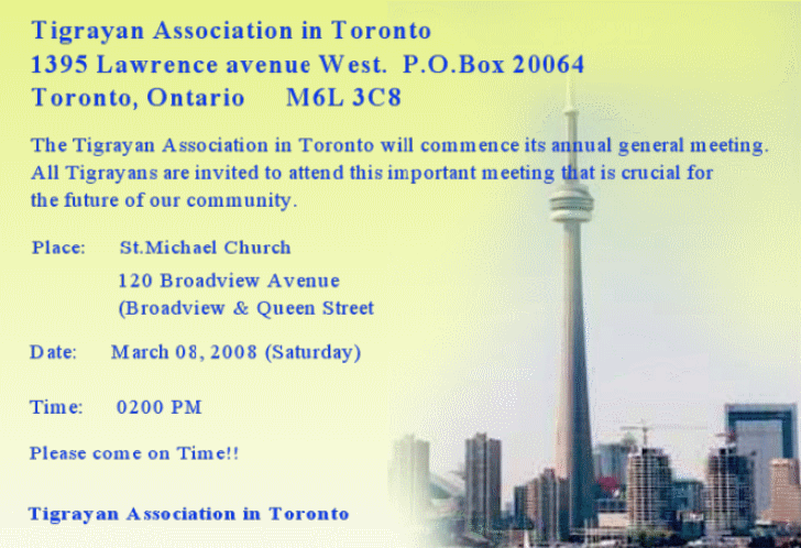 Tigraian Association meetint in Toronto