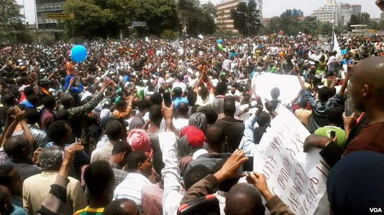 Blue party supporters demonstrated Sunday in Addis Ababa