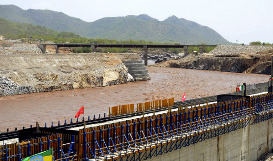 The Grand Ethiopian Renaissance Dam after Ethiopia diverted the Nile river