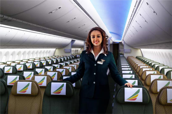 Ethiopian Airline Hostess inside a 787 Dreamliner