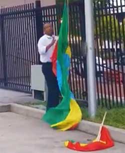 Ginbot7 hooligans stomping the Ethiopian flag