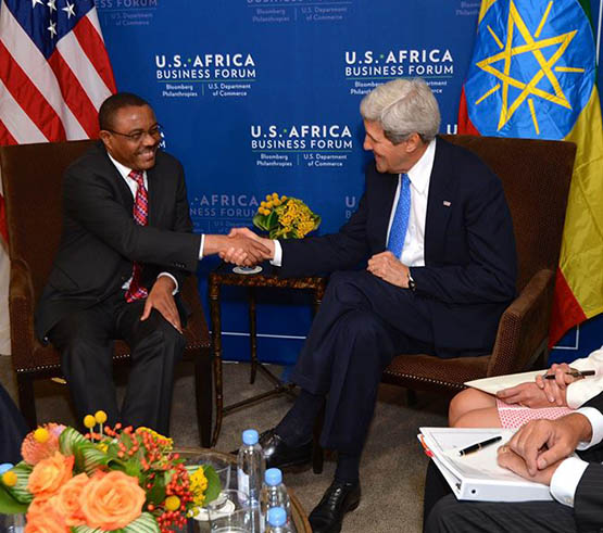 Us Secretary of State John Kerry tlks with Ethiopian Prime Minister Hailemariam Desalegn