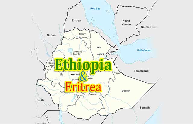 Map of Ethiopia and Eritrea now