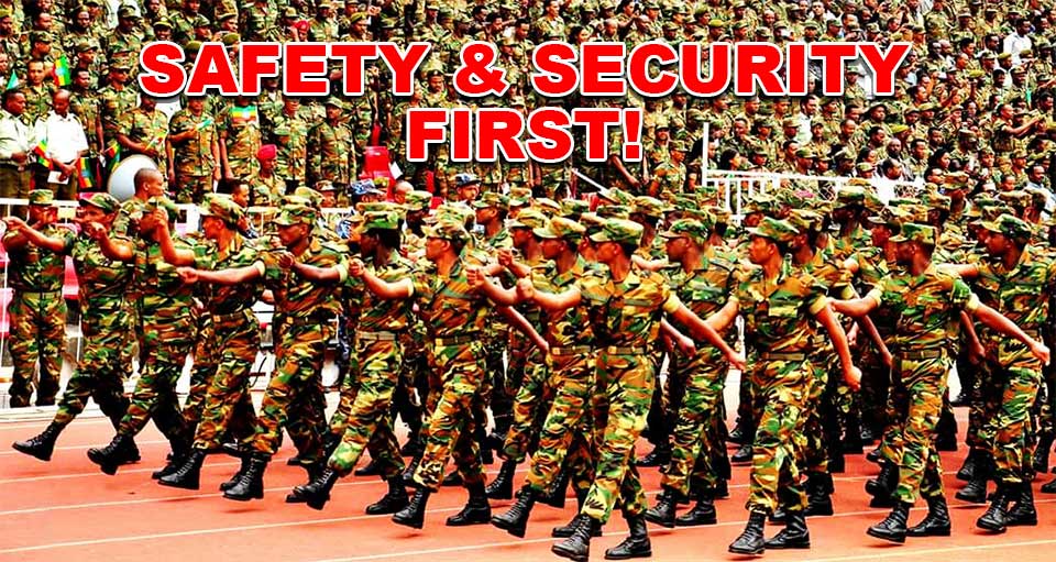Ethiopian army troops march in a show of force