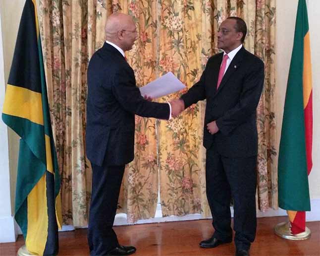 Ambassador Girma Birru presents credentials to the Governor General of Jamaica