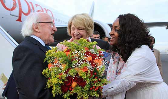 Ireland President, Michael D Higgis arrives at Bole international airport in Addis Ababa