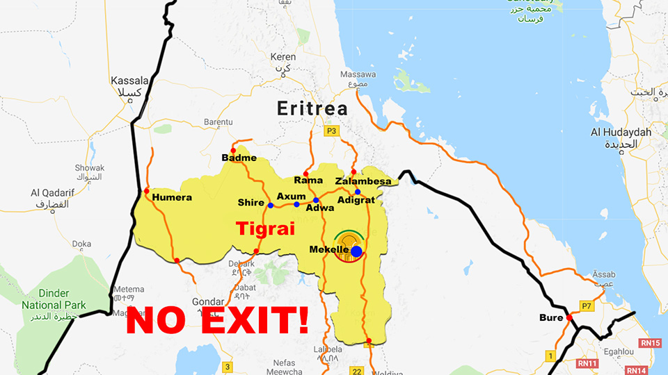 Tigrai state controls the main roads between Ethiopia and Eritrea