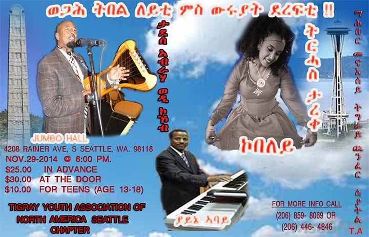 Tigray Youth Association of North America Seattle Chapter to party night on November 29, 2014